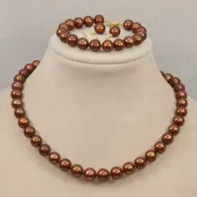 Женский настоящий новейший дизайн благородный женский жемчужный браслет 9-10 мм белый розовый желтый жемчужный ожерелье Браслеты Earrings14K