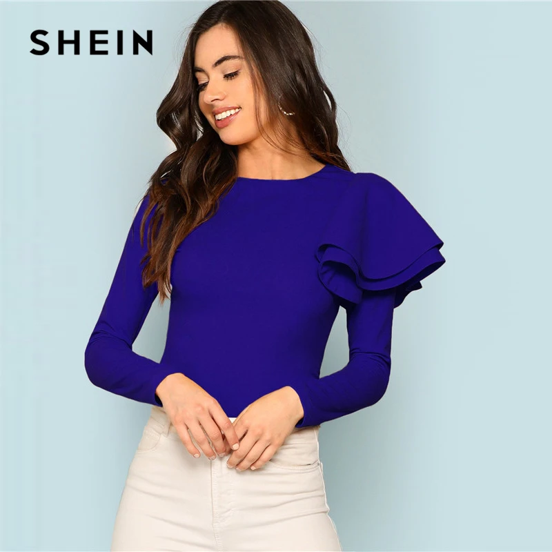 SHEIN Нарядное Боди С Рюшем И Длинными Рукавами, Однотонное Боди С Оригинальной Отделкой