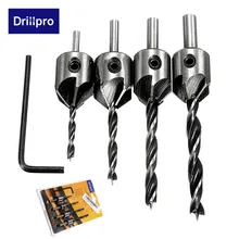 Drillpro 4 шт. HSS 5 Флейта Зенковка сверло набор развертки деревообрабатывающий инструмент фаска 3 мм-6 мм столярные DIY