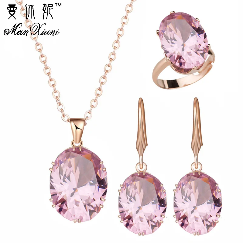 Женский комплект из колье и серёг розового золота|gold pendent|pendents womenzircon cubic |