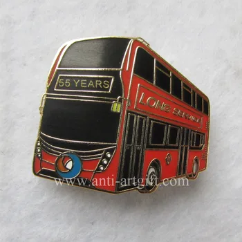 

Custom soft enamel lapel pins double bus badges gold plated red color brooch for company souvenires gifts high quality OEM/ODM