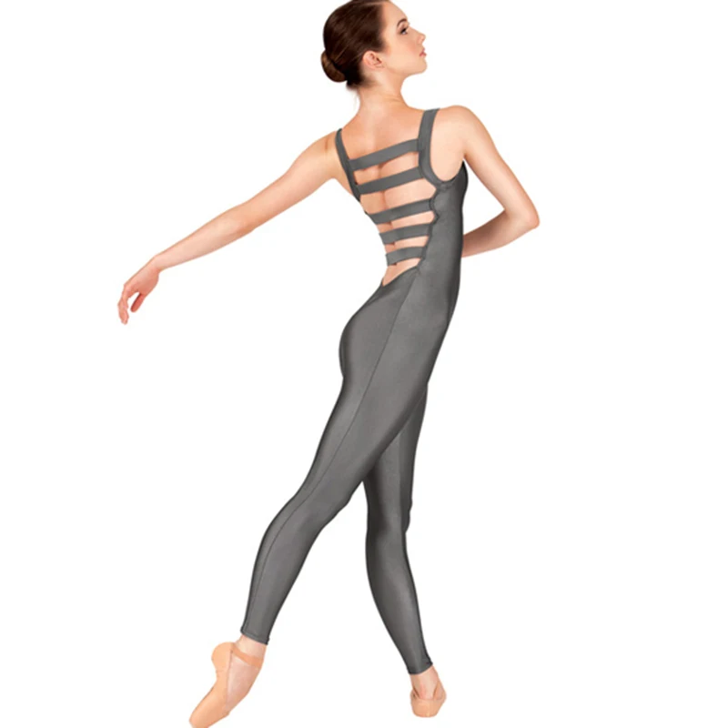 Mulheres Unitards Lycra Zentai Dance Unitard Alças Largas Volta Quadrado Pescoço Bodysuit Dança Completo