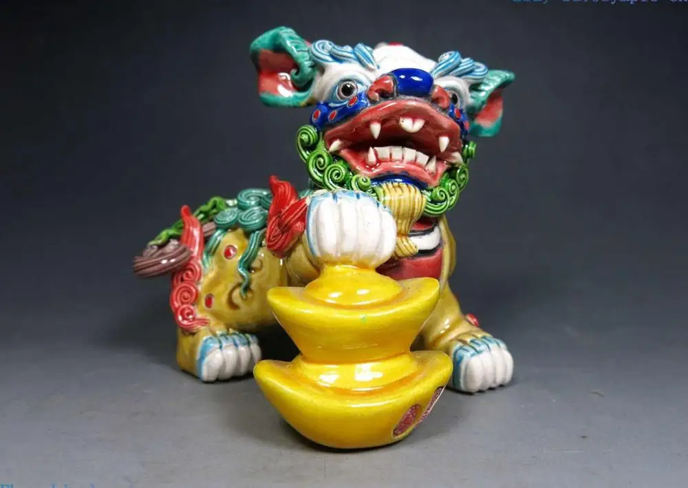 Китайский полихромовый koji Керамика ручной работы Yuan Bao fine Foo Dogs Статуя Льва