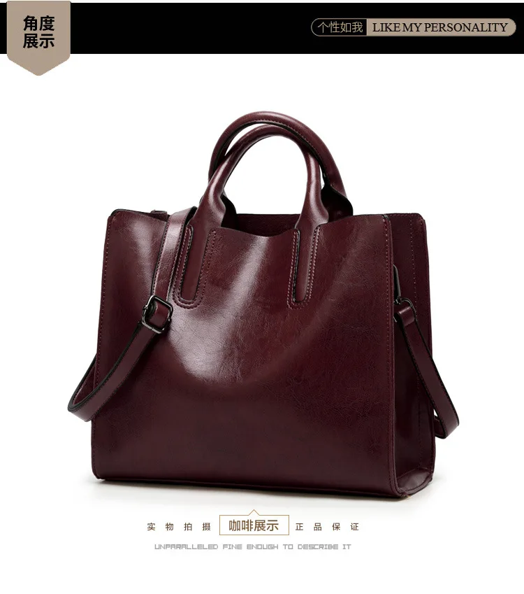 KLY 100% Genuine leather Women handbags 2018 New handbags Cross-border goods Simple handbag Ms. Briefcase Shoulder Messenger -