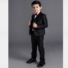 Мода года костюм для мальчиков для свадьбы Вечерние маленьких детский деловой костюм 3 предмета черный