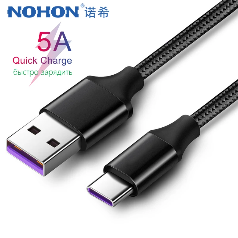 

NOHON USB 5A Type C Cable For Huawei P10 Mate10 9 Pro Samsung Xiaomi Mi 5X 6X redmi Note7 OnePlus Fast Charging Data Charge Cord