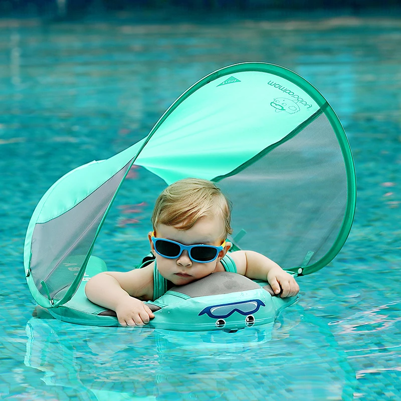 

solid non-inflatable baby pool ploat with canopy no not inflatable swimming ring swim trainer infant floating