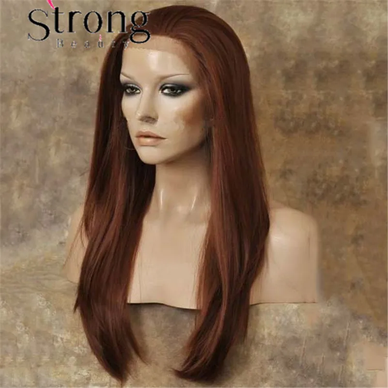 StrongBeauty кружевной передний Длинный прямой Auburn/медный красный высокий тепловой парик из синтетического материала Выбор цвета