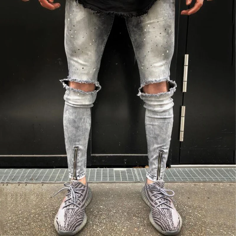 

Hip Hop Jeans New Fashion Men Denim Jeans Brand Zipper Ripped Holes Slim Skinny Pants Men Moletom Masculino Plus Size