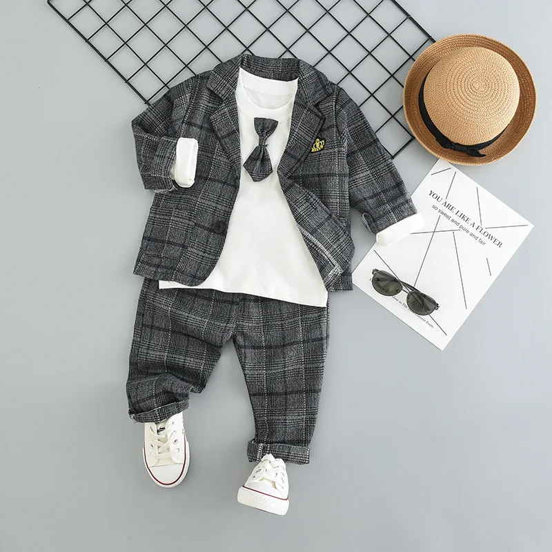 

Children's Clothing New Boy's Crown Suit Long-sleeved Three-piece Cotton Children's Suit Boys Clothes Fashion