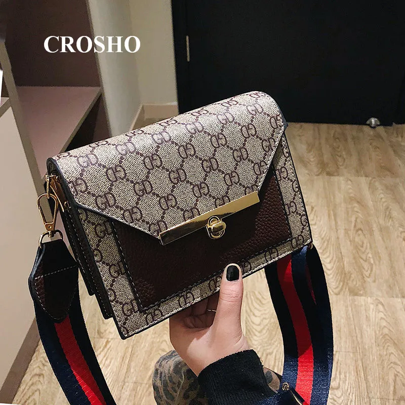 

CROSHO Simple Small Square Bag New Style All-in-one Shoulder Bag Student Print Spell Color Crossbody Bag