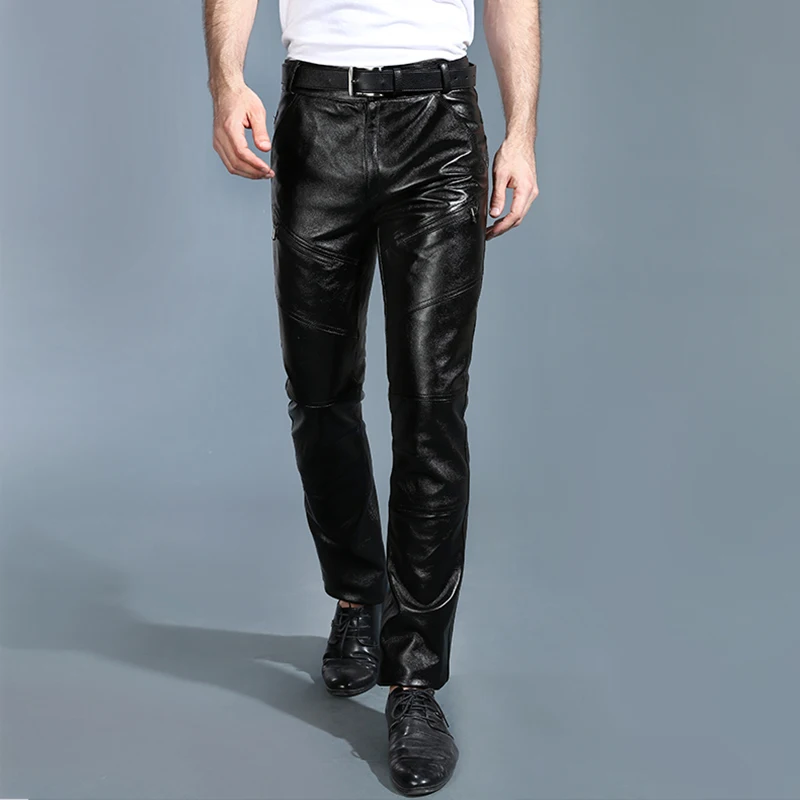 Men s Genuine Leather Pants New Autumn And Winter Goatskin Leather Bottom Motorcycle Velvet Riding Fashionable 4