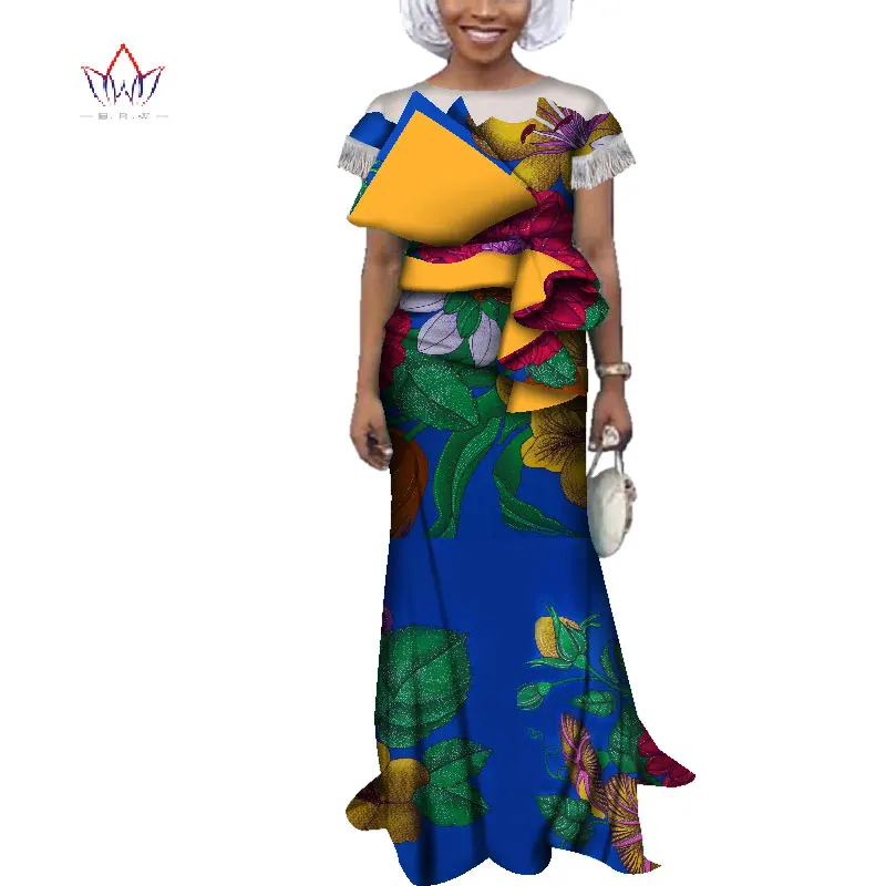 Африканская восковая печать платья для женщин Базен Riche лоскутное кружево Длинные платья Дашики африканская одежда для женщин Vestidos AT4027