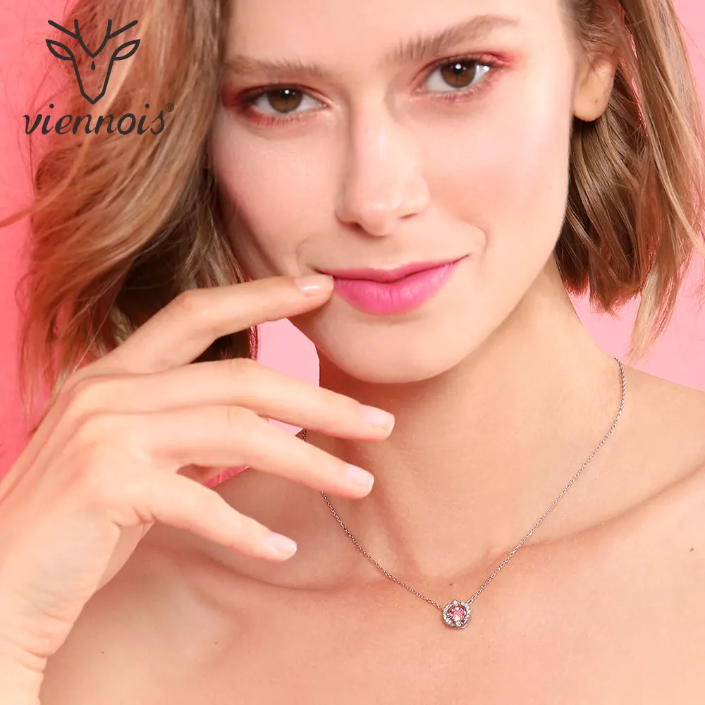 Viennois 925 Sterling Silver Chain Necklace Movement Round Circle Paved Rhinestones Pendant Crystal for Women Jewelry 2019