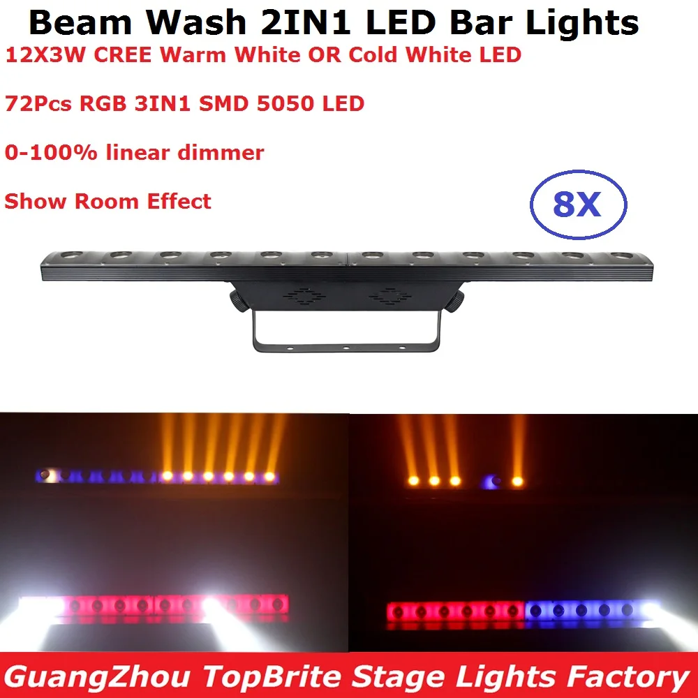 

8Pcs/Lot 12X3W Cold White LED Wall Wash Light Beam Wash 2IN1 DMX Bar Light For Dj Disco KTV Nightclubs Inddor Running Horse