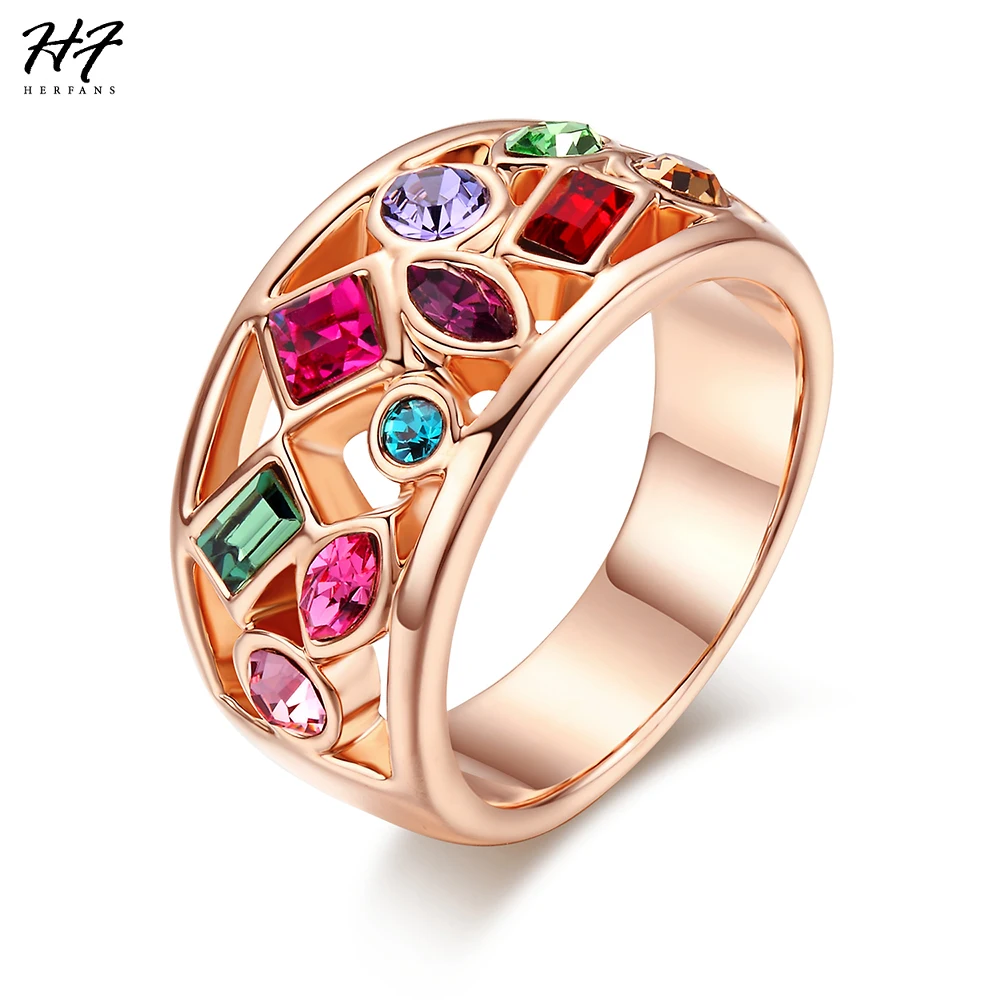 

Top Quality Luxurious Cocktail Rings Rose Gold Color Austrian Crystal Jewelry Ring For Women Gift HotSale R018