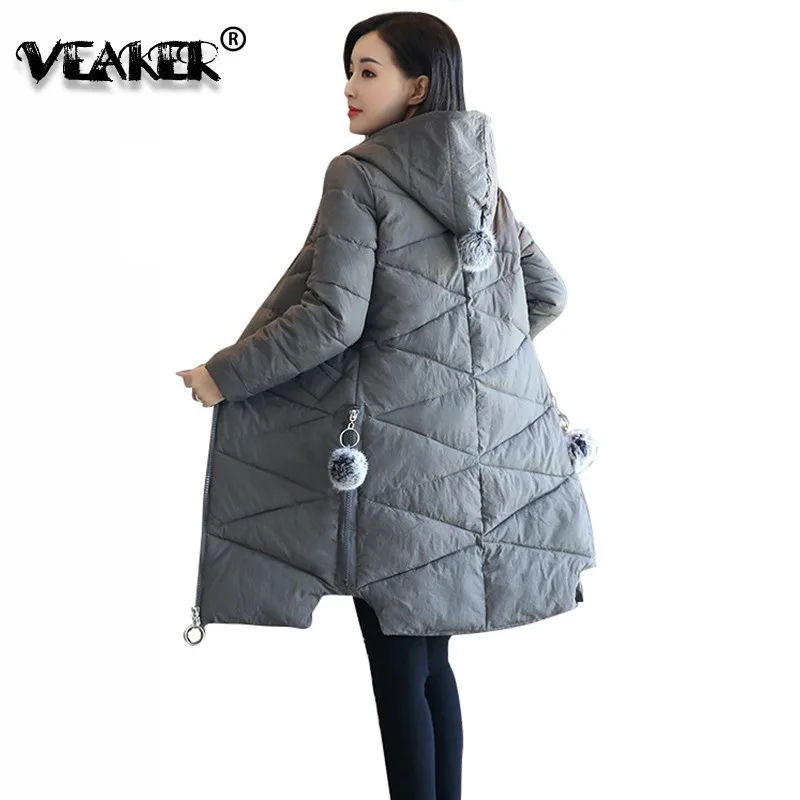 

2018 Women Winter Parkas Plus Size Coat Female Warm Down Cotton Coats Jacket Cute Hair Balls Decoration Slim Hooded Long Parka