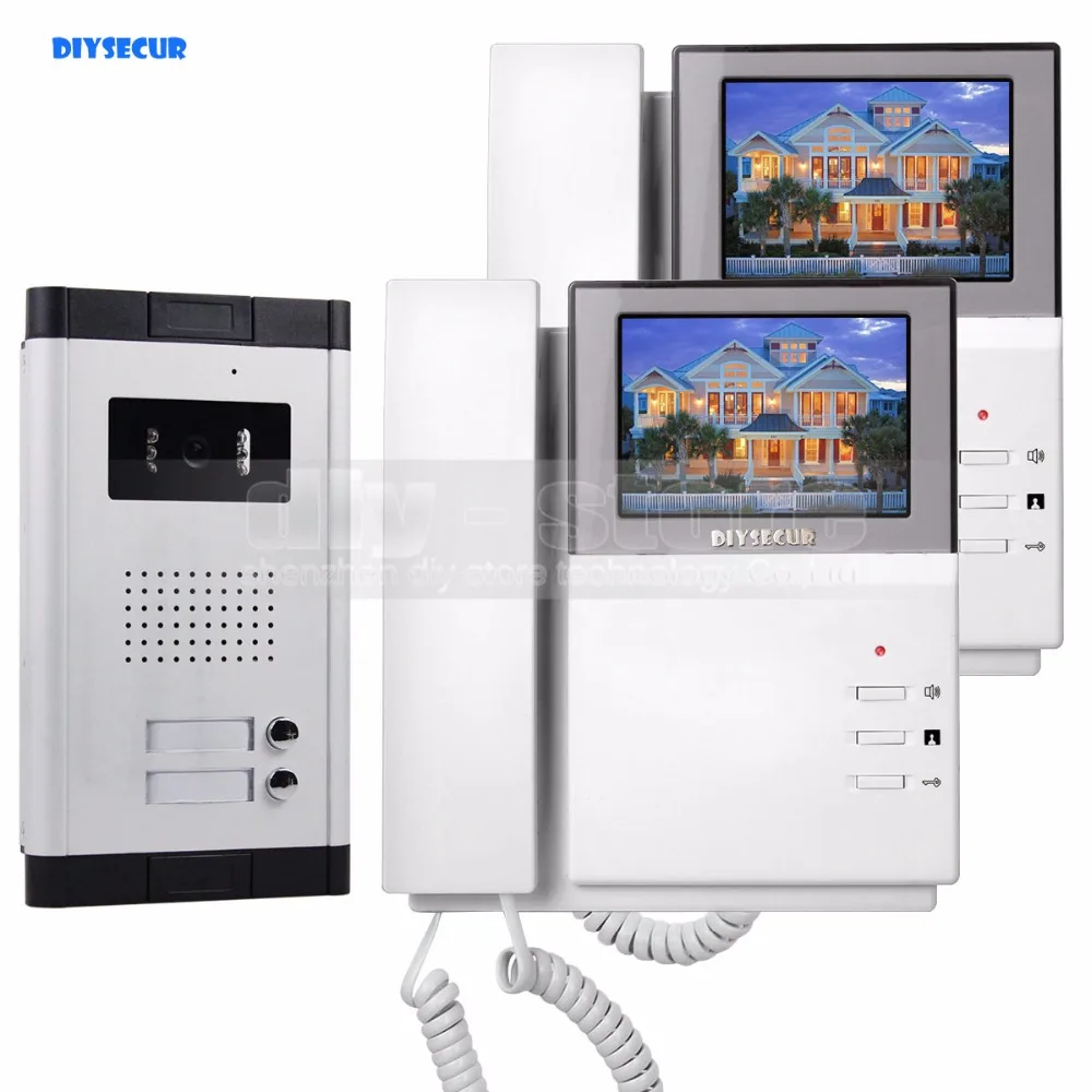 

DIYSECUR 4.3" Apartment Video Door Phone Video Intercom Doorbell System 700 TVLine IR Camera Touch Key for 2 Families