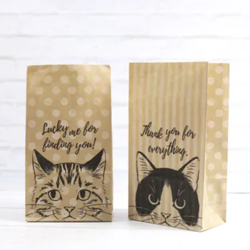 

2019 new diy cute 30pcs gift bag Candy cookies kraft paper gift packing Wedding home Party birthday gift packaging cat pattern