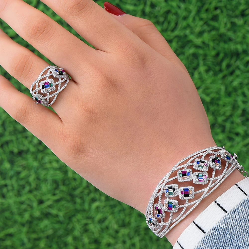 

GODKI BIG Luxury 3pcs EARRING Bangle Ring Sets For Women Wedding Cubic Zircon Crystal Engagement DUBAI Bridal Jewelry Sets 2019