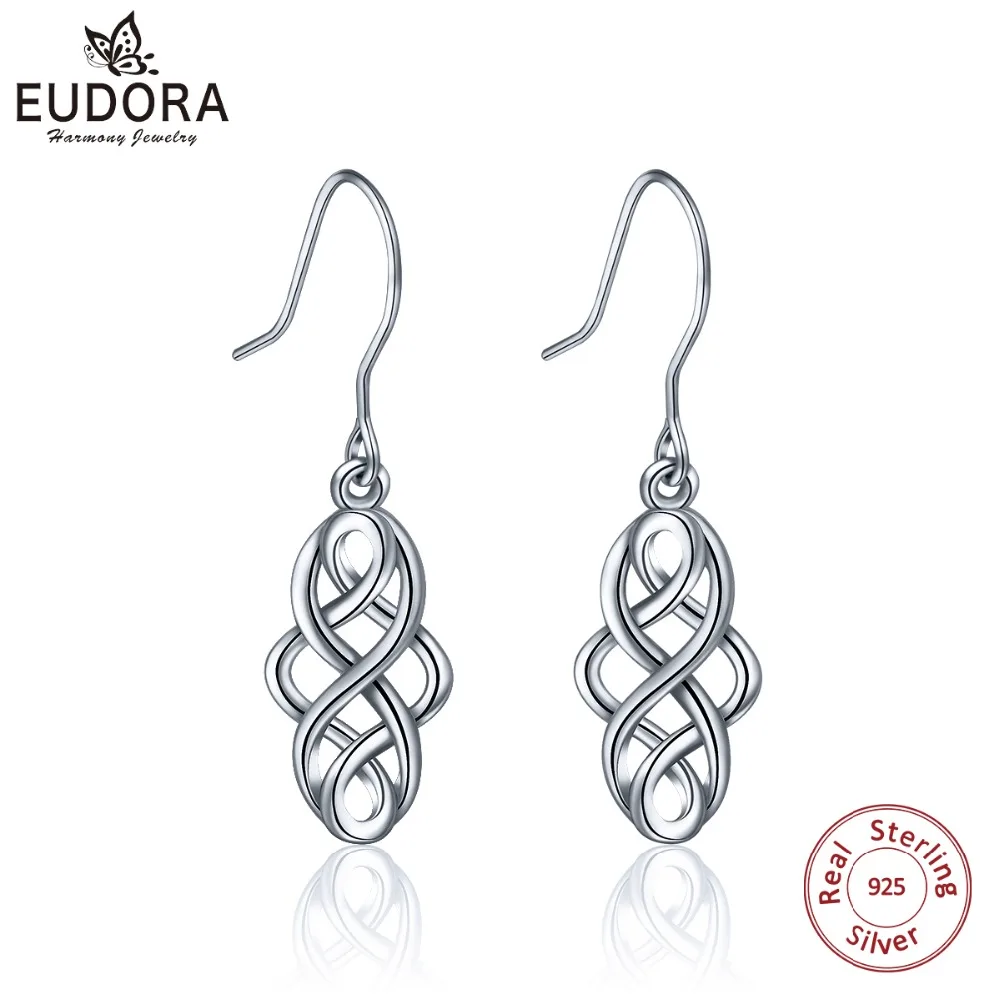 

EUDORA Genuine 925 Sterling Silver Celtics knot Drop Earring Elegant Women Earrings Fine Jewelry Gift for girl CYE015