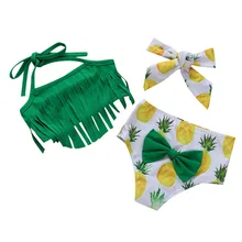 Детские купальники для девочек, купальник из полиэстера, детский купальный костюм, бикини из двух предметов, принт с фруктовыми кисточками, пляжные купальники, комплект K0301