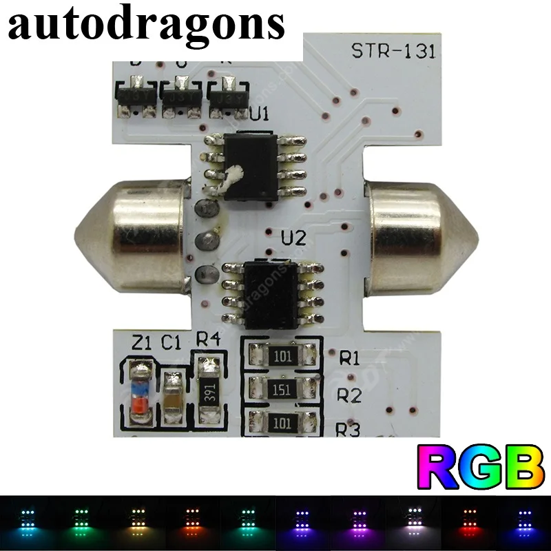 Автомобильная лампа для чтения autodragons C5W Двойные наконечники RGB Купольные лампы 31