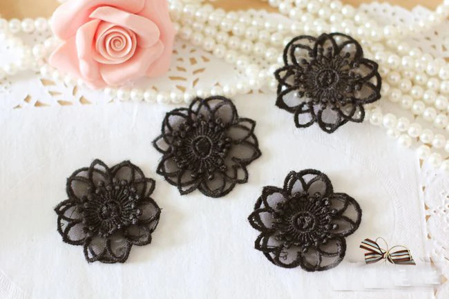 

30pcs 4.2cm 1.65" wide black organza embroidery lace appliques patches L14M26