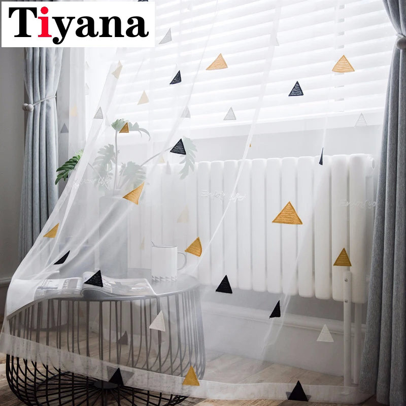 

Triangle curtains Fabric Sheer Tulle for Living Room High Shading Blackout Curtains for Bedroom Study Kids Room HP015D3