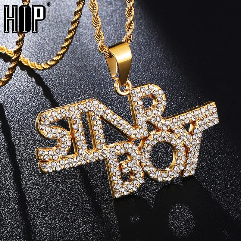

HIP Hop Gold Color Letters Words Bling Full Rhinestoned Iced Out Rope Chain Pendants & Necklaces for Men Jewelry