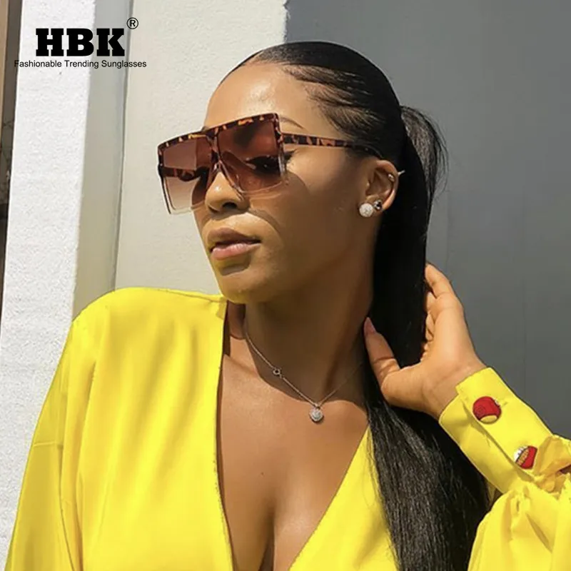 

HBK Oversize Square Sunglasses Luxury Brand Fashion Flat Top Women Double Colors Frame Gradient Shades