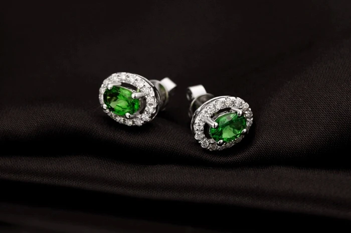 CaiMao 18KT/750 White Gold 0.88 ct Natural Tsavorite & 0.23 ct Full Cut Diamond Engagement Gemstone Earrings Jewelry