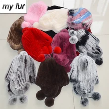 Зимние толстые теплые Настоящий мех кролика шапочки шапки для женщин Настоящий мех кролика шапочки упругие натуральный мех кролика рекс шапки