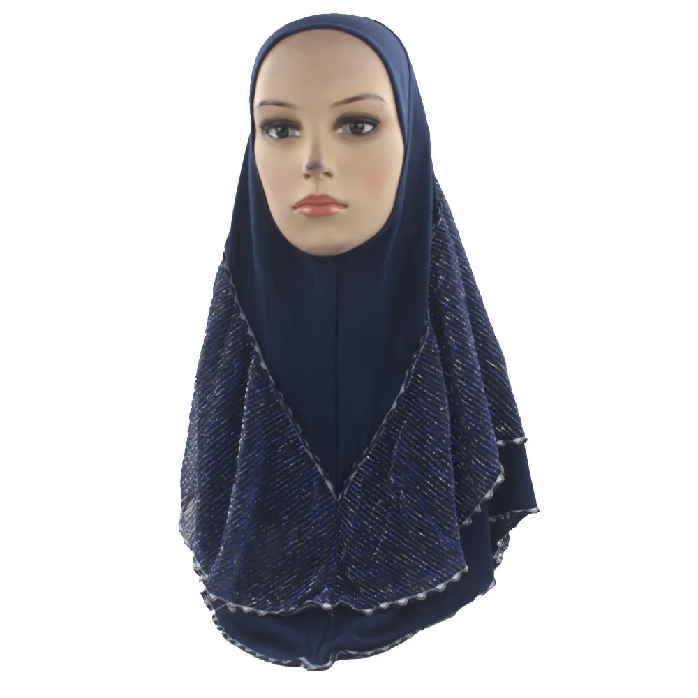 Мусульманский женский хиджаб исламский шарф женщина Амира Кепка из слоя мерцающий морщинка украшение мягкий стрейч