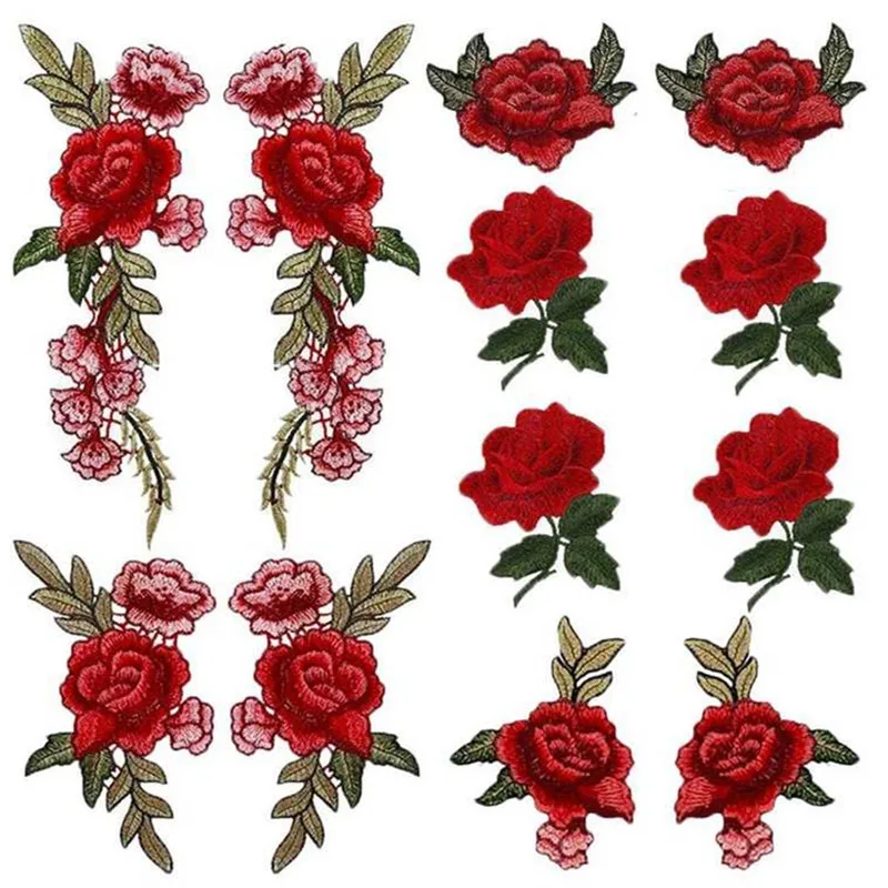 

FFLACELL Red Rose Embroidered Sewing On Patch Flower Patch Stickers For Clothes Badge Sewing Fabric Applique Supplies