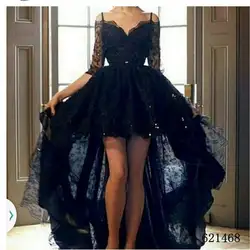 Новая Мода Вечернее Платье 2016 Сексуальное Черное Бальное платье Половина Рукава Аппликация Бисероплетение Кружева Пром Платья Вечернее