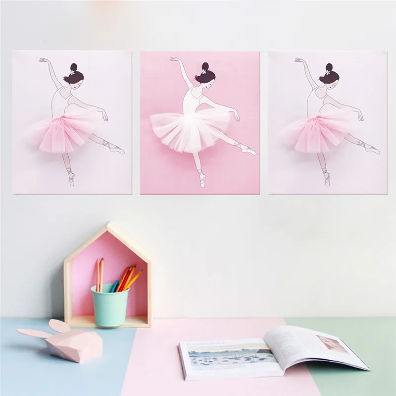3 шт. розовые танцевальные девушки современные HD холст картины стены искусства модульный плакат подарок скандинавские картины детская комната гостиная домашний декор