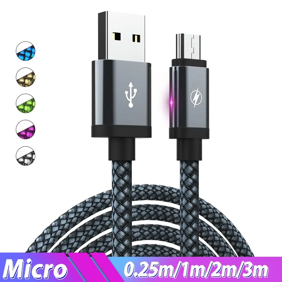 2 м 3 м Micro USB кабель мобильный телефон кабель для зарядного устройства 2/3 М Micro-Usb для samsung Galaxy J7 Pro J6 Redmi 8 8A Asus зарядный кабель
