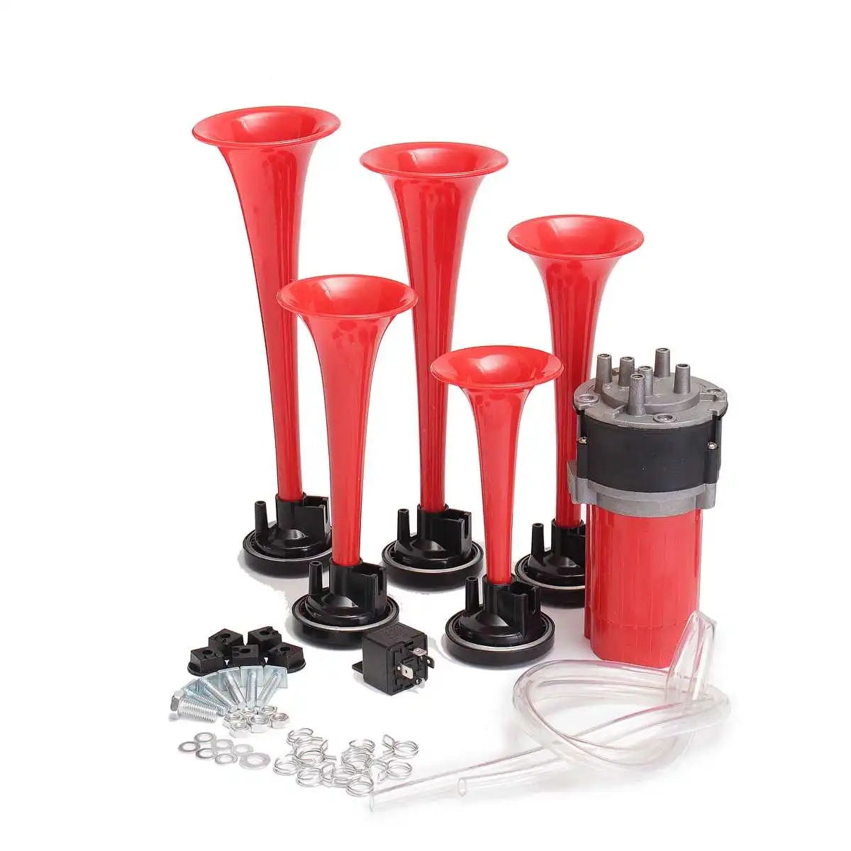 150 дБ 12 В 5 шт. труба Автомобильный Воздушный Рог Хром супер громкий с компрессором для автомобиля лодки мотоциклы грузовик поезд Рог