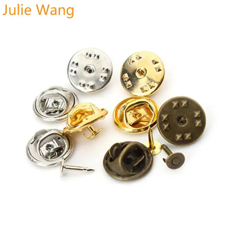

Julie Wang 50PCS Alloy Brooch Base Tie Lapel Pin Back Clutch Scatter Butterfly Clasp Squeeze Badge Holder DIY Jewelry Making