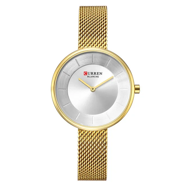 CURREN новые женские часы люксовый бренд женское платье кварцевые часы Креативный циферблат модные часы для девочек - Цвет: Gold White