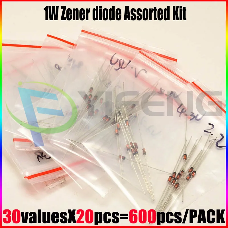 1W Zener diode KIT 3V 47V 30valuesX20pcs=600pcs DIP 1W Zener diode
