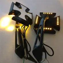 Mirrors For Motorcycle Honda kawasaki suzuki yamaha Black Custom LED turn signal integrated mirrors