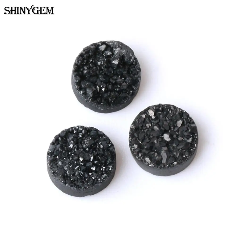 ShinyGem 4-20 мм Круглый кварцевый кристалл кольцо кабошон из друзы Кабошон DIY кольцо натуральный камень бусины для изготовления ювелирных изделий 5 шт - Цвет: Black
