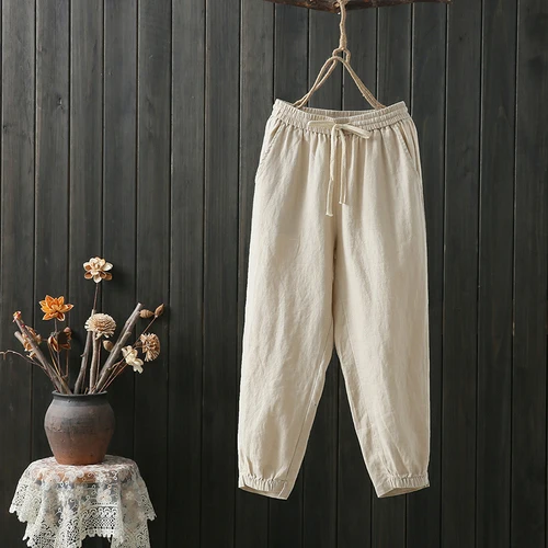 Cotton And Linen Harem Pants Women's Trousers Casual Pantalones Pantalon Femme Female Pants Capris Calca Feminina