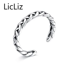 LicLiz 925 Sterling Silver Braided Open Ring Punk Style Adjustable Twisted Ring New Year’s Gift Jewelry For Women Anillos LR0279