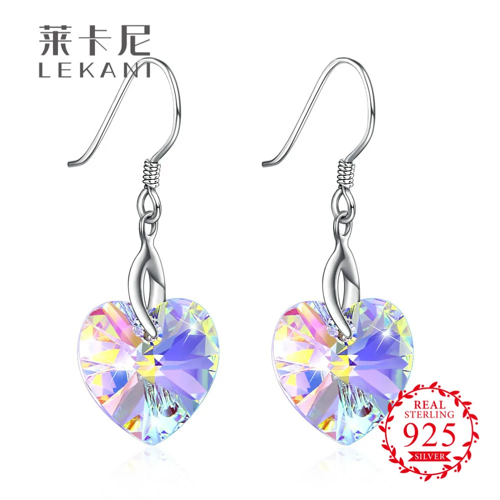 LEKANI кристаллами от Swarovski цвет хрустальное сердце висячие серьги S925 серебряные