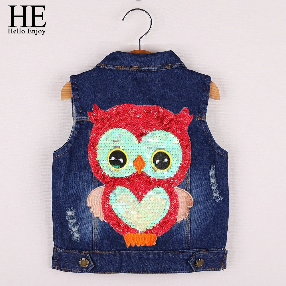 Roupas da Menina Cabolsa dos Desenhos Roupas da Criança Desfrutar Crianças Jaquetas Outono Animados Menina Colete Outerwear Inverno Coruja Denim 2020 Ele Olá 15 Cheap Jaquetas e casacos
