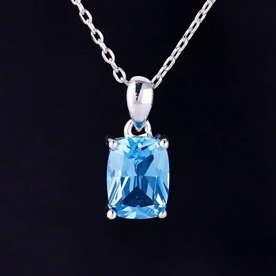Новинка, модное простое ожерелье с драгоценным камнем для женщин, ювелирные изделия, 925 пробы, серебряные подвески с цепочкой, свадебные, Обручальные, вечерние, подарок - Цвет камня: Sky Blue