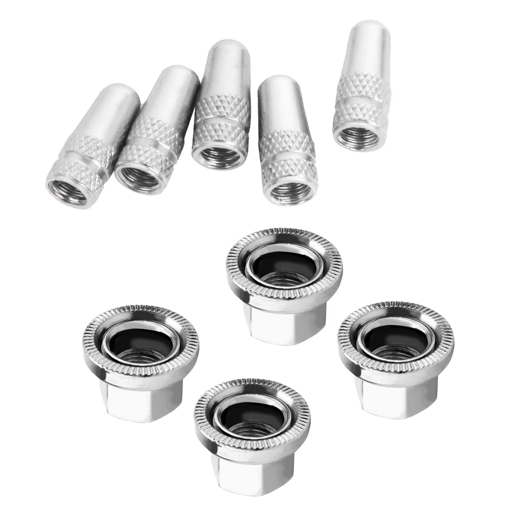 5Pcs Stainless Steel Bike MTB Fixie Presta Valve Cap Dust Cover and 4 Pcs M10 Bicycle Axle Track Nut Bicycle Parts Accessories